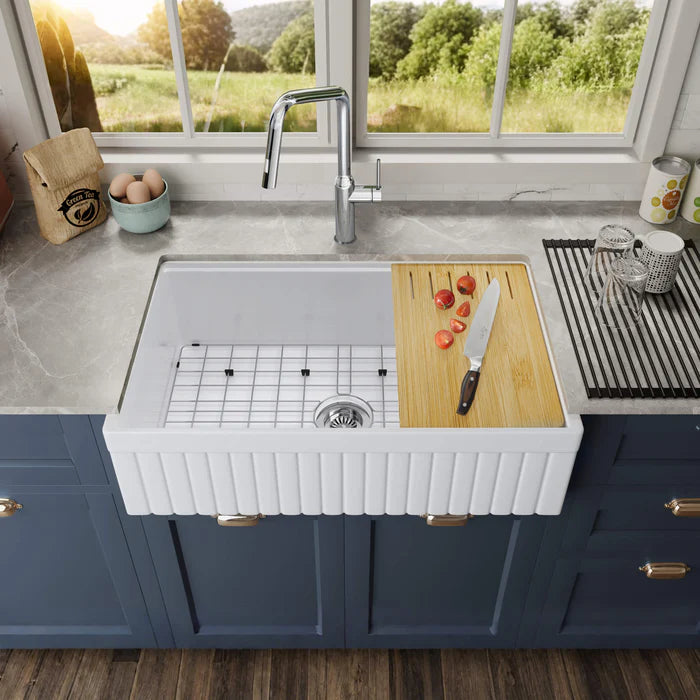 Nova 33″ Reversible Apron Kitchen Farmhouse Fireclay Workstation Sink - C2-33SFPIT (CF)