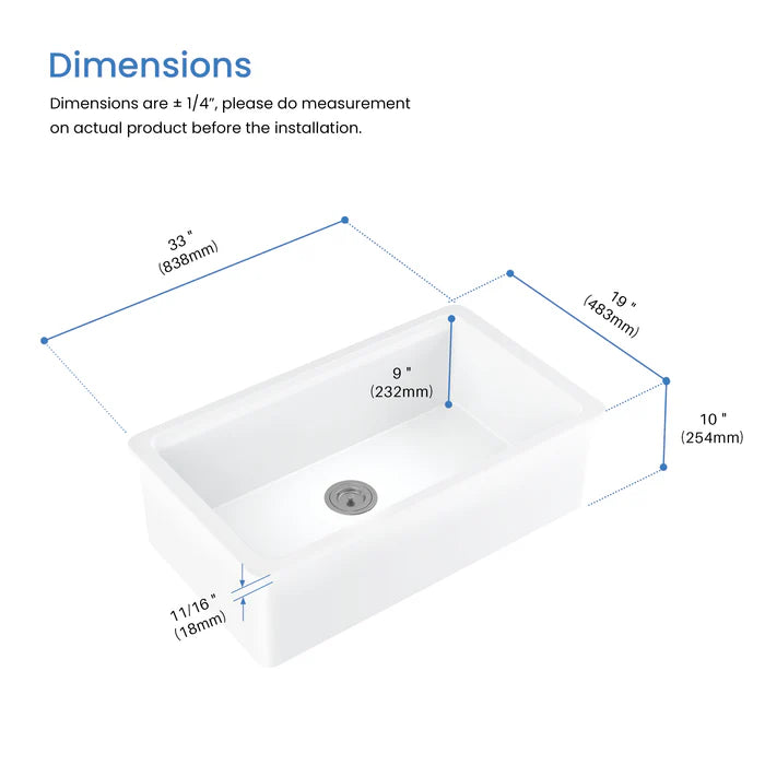 33" Fireclay Drop-In/Undermount Workstation Sink - C2-33ST (CF)