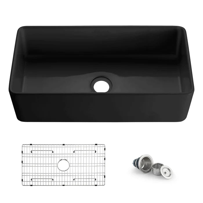 Nova 36" Matte Black Fireclay Single Bowl Kitchen Farmhouse Sink - C2-36SFMB (CF)