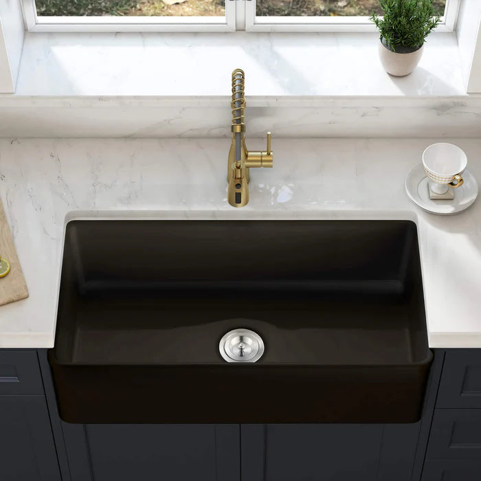 Nova 36" Matte Black Fireclay Single Bowl Kitchen Farmhouse Sink - C2-36SFMB (CF)
