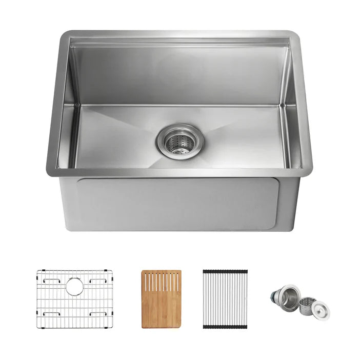 24" Handcrafted 316 Marine Grade Stainless Steel Single Bowl Workstation Undermount Kitchen Sink - C3-24ST (CF)