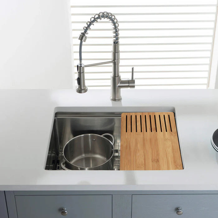 24" Handcrafted 316 Marine Grade Stainless Steel Single Bowl Workstation Undermount Kitchen Sink - C3-24ST (CF)
