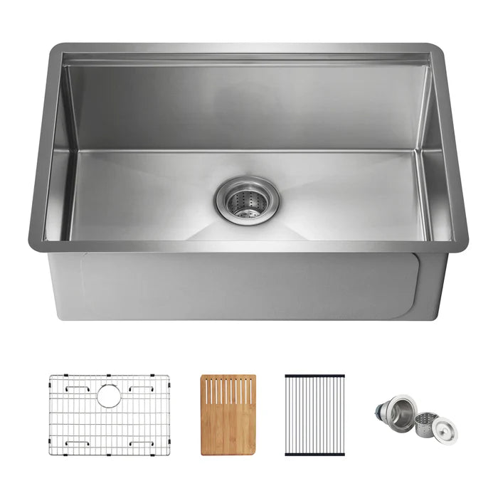 27" Handcrafted 316 Marine Grade Stainless Steel Single Bowl Workstation Undermount Kitchen Sink - C3-27ST (CF)