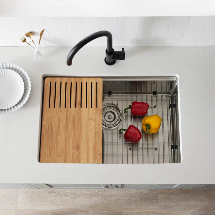 30" Handcrafted 316 Marine Grade Stainless Steel Single Bowl Workstation Undermount Kitchen Sink - C3-30ST (CF)