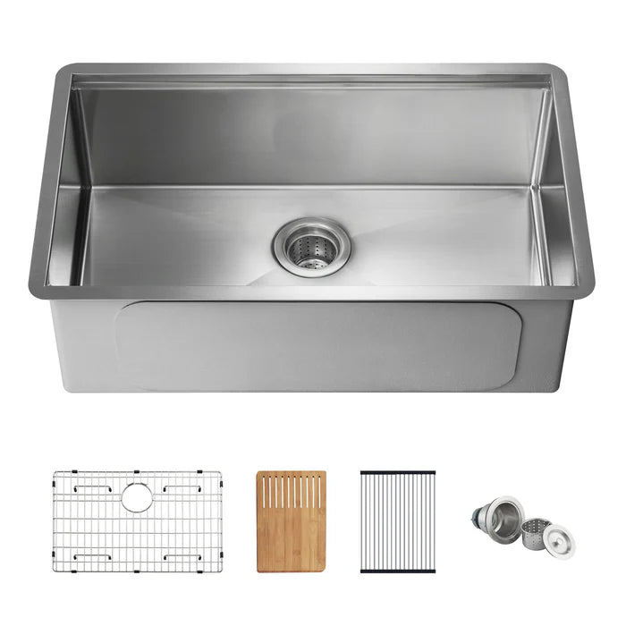 30" Handcrafted 316 Marine Grade Stainless Steel Single Bowl Workstation Undermount Kitchen Sink - C3-30ST (CF)