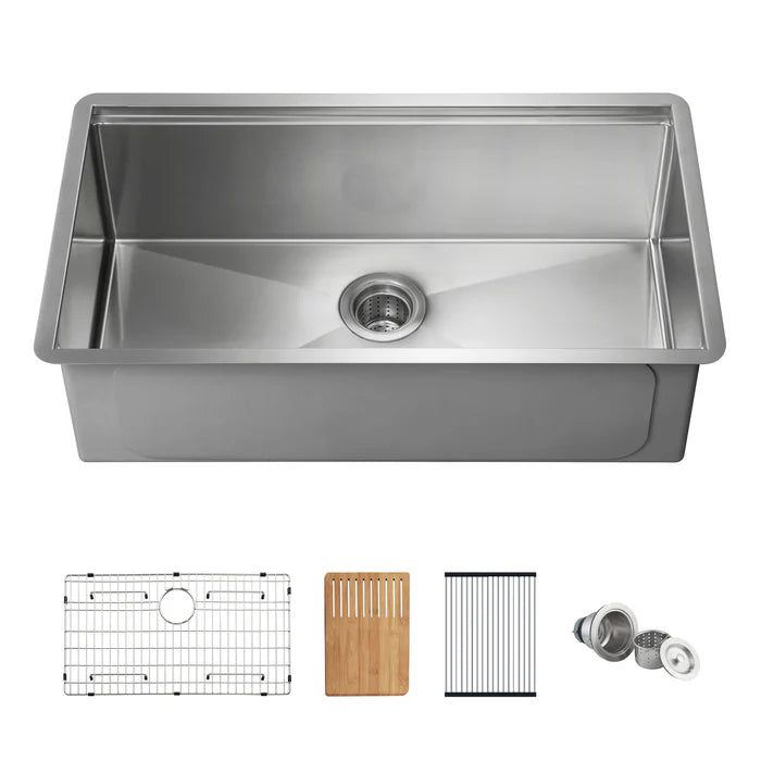 33" Handcrafted 316 Marine Grade Stainless Steel Single Bowl Workstation Undermount Kitchen Sink - C3-33ST (CF)