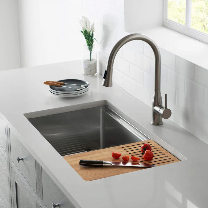 33" Handcrafted 316 Marine Grade Stainless Steel Single Bowl Workstation Undermount Kitchen Sink - C3-33ST (CF)