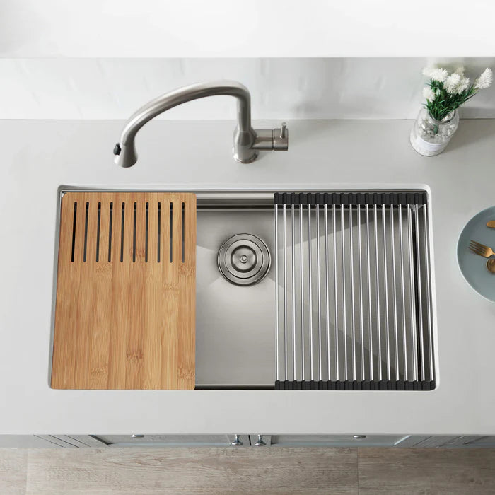 33" Handcrafted 316 Marine Grade Stainless Steel Single Bowl Workstation Undermount Kitchen Sink - C3-33ST (CF)