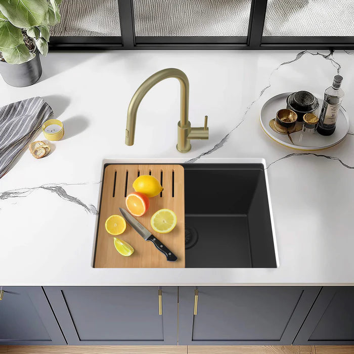 25" Undermount Workstation Single Bowl Quartz Kitchen Sink - C4-25ST (CF)