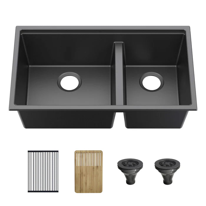 33" Undermount Workstation Double Bowl Quartz Kitchen Sink - C4-33DT (CF)