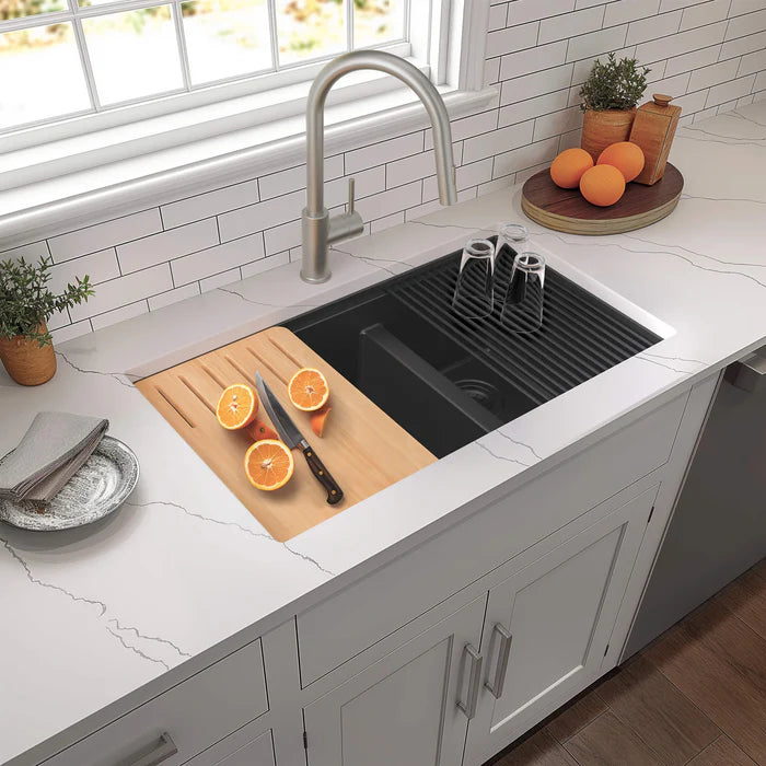 33" Undermount Workstation Double Bowl Quartz Kitchen Sink - C4-33DT (CF)