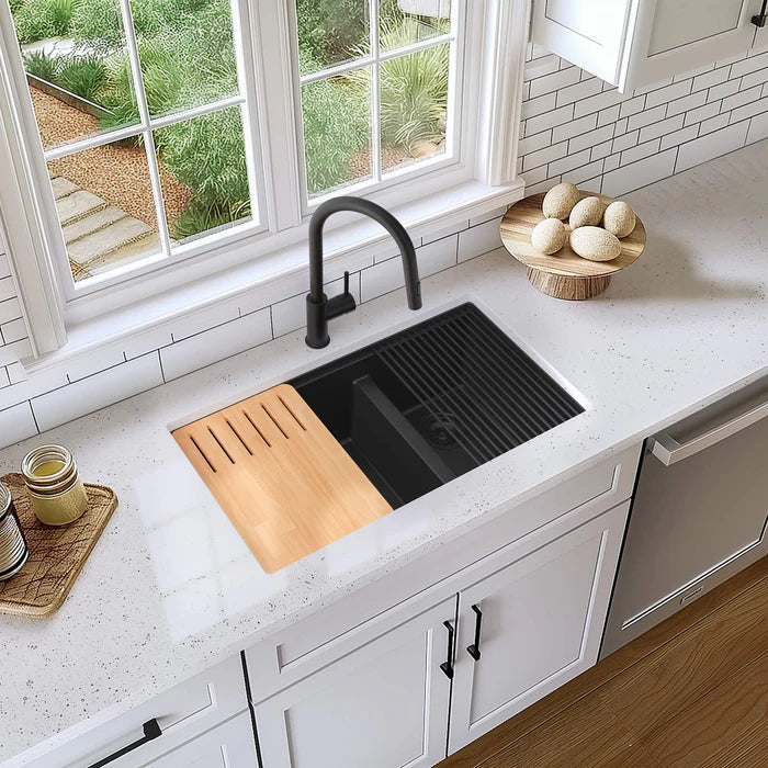 33" Undermount Workstation Double Bowl Quartz Kitchen Sink - C4-33DT (CF)