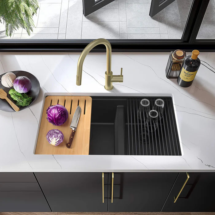 33" Undermount Workstation Double Bowl Quartz Kitchen Sink - C4-33DT (CF)