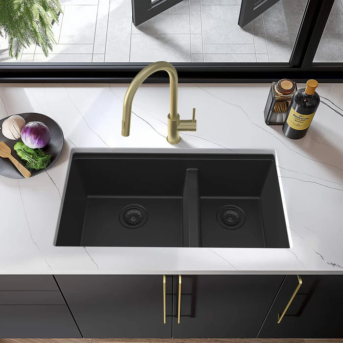 33" Undermount Workstation Double Bowl Quartz Kitchen Sink - C4-33DT (CF)