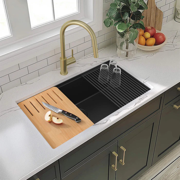 33" Undermount Workstation Single Bowl Quartz Kitchen Sink - C4-33ST (CF)