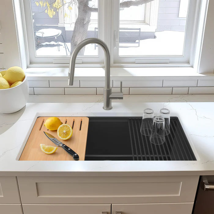 33" Undermount Workstation Single Bowl Quartz Kitchen Sink - C4-33ST (CF)