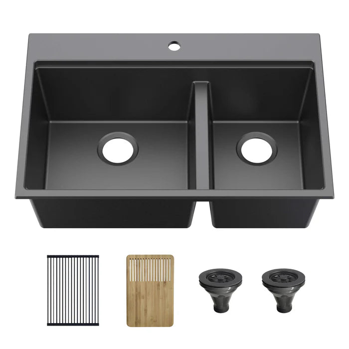 33" Top-Mount Workstation Double Bowl Quartz Kitchen Sink - C4-33TDT (CF)