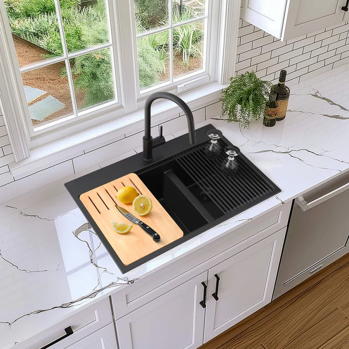 33" Top-Mount Workstation Double Bowl Quartz Kitchen Sink - C4-33TDT (CF)