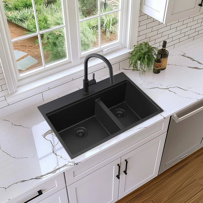 33" Top-Mount Workstation Double Bowl Quartz Kitchen Sink - C4-33TDT (CF)