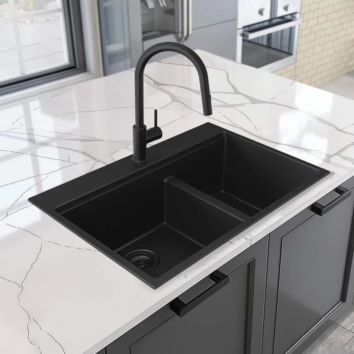 33" Top-Mount Workstation Double Bowl Quartz Kitchen Sink - C4-33TDT (CF)
