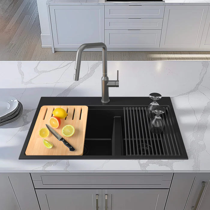 33" Top-Mount Workstation Double Bowl Quartz Kitchen Sink - C4-33TDT (CF)