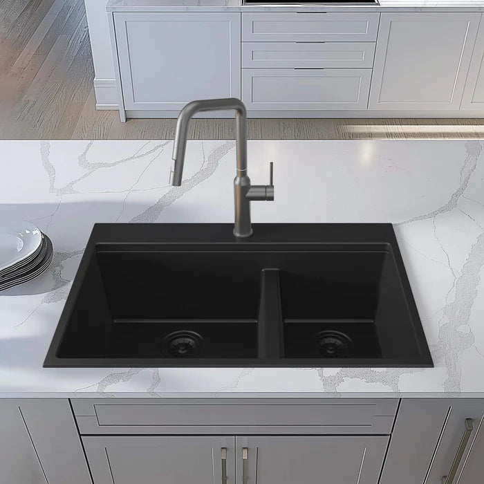 33" Top-Mount Workstation Double Bowl Quartz Kitchen Sink - C4-33TDT (CF)