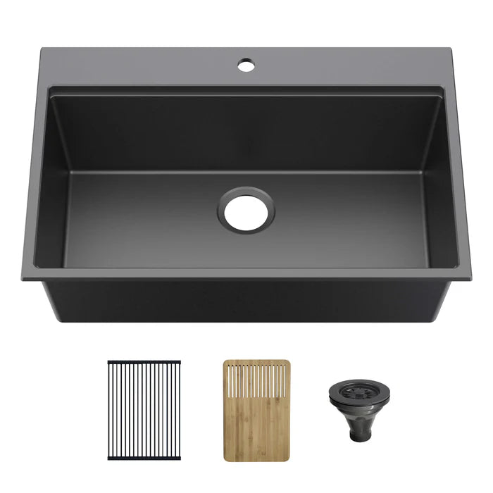 33" Top-Mount Workstation Single Bowl Quartz Kitchen Sink - C4-33TST (CF)