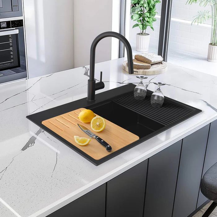33" Top-Mount Workstation Single Bowl Quartz Kitchen Sink - C4-33TST (CF)