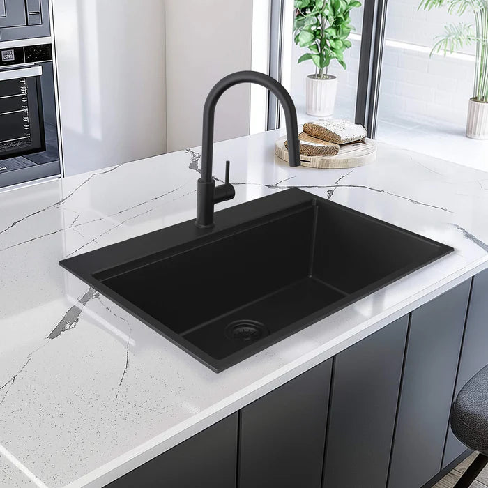 33" Top-Mount Workstation Single Bowl Quartz Kitchen Sink - C4-33TST (CF)