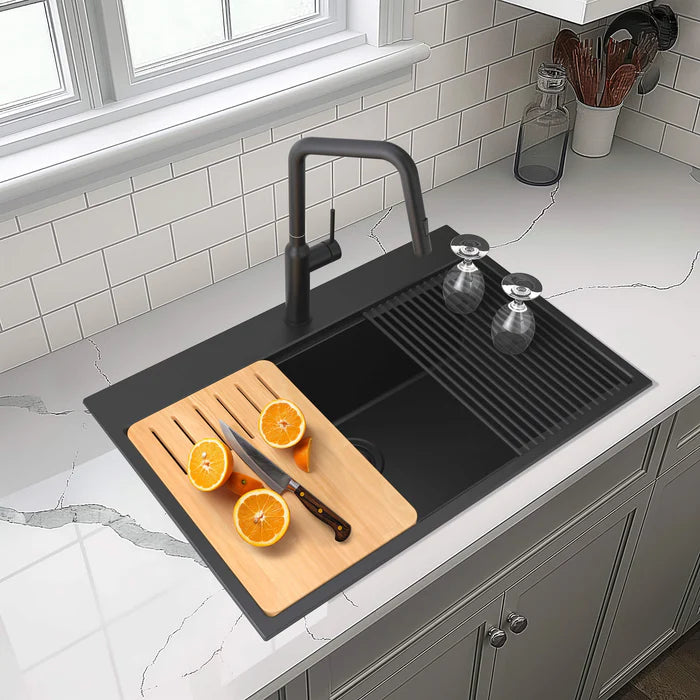 33" Top-Mount Workstation Single Bowl Quartz Kitchen Sink - C4-33TST (CF)