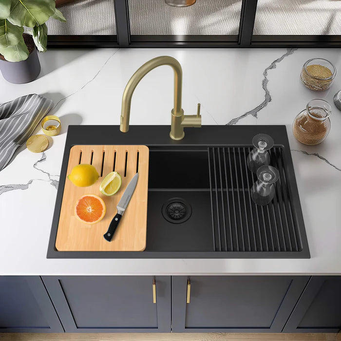 33" Top-Mount Workstation Single Bowl Quartz Kitchen Sink - C4-33TST (CF)