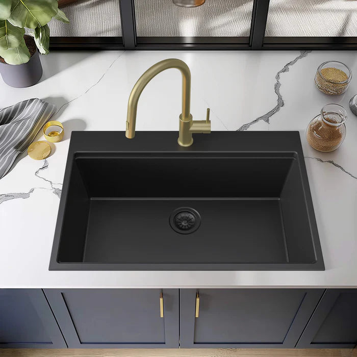 33" Top-Mount Workstation Single Bowl Quartz Kitchen Sink - C4-33TST (CF)