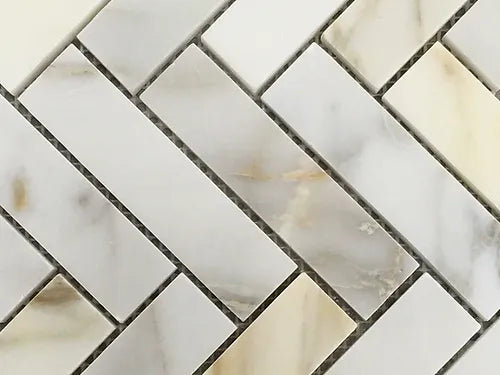 Elegant Mosaic CC75 Calacatta Herringbone on 12" x 12"