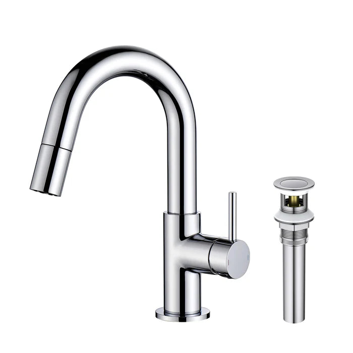 Halo Single Handle High-Arc Pull Down Sprayer Bathroom Vanity Sink Faucet - CBF-1077 (CF)