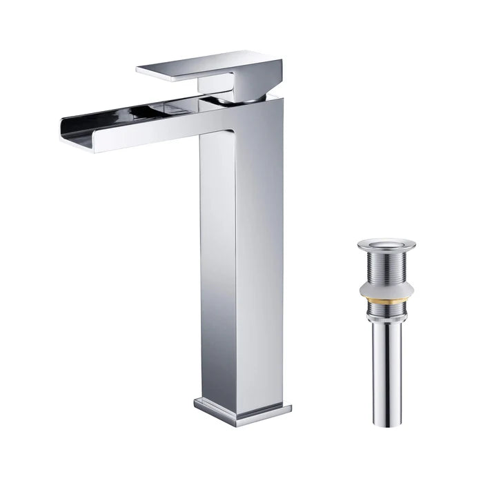 Quadra Waterfall Single Handle Bathroom Vessel Sink Faucet with Pop Up Drain - CBF-1005 (CF)