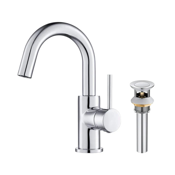 Halo High-Arc Single Handle Bathroom Vanity Sink Faucet with Pop Up Drain - CBF-1021 (CF)