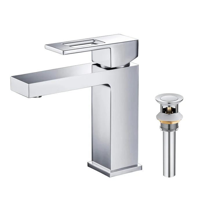 Quadra Single Handle Bathroom Vanity Sink Faucet with Pop Up Drain - CBF-1002 (CF)