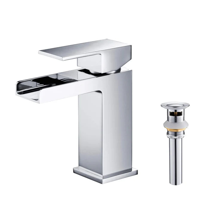 Quadra Waterfall Single Handle Bathroom Vanity Sink Faucet with Pop Up Drain - CBF-1004 (CF)