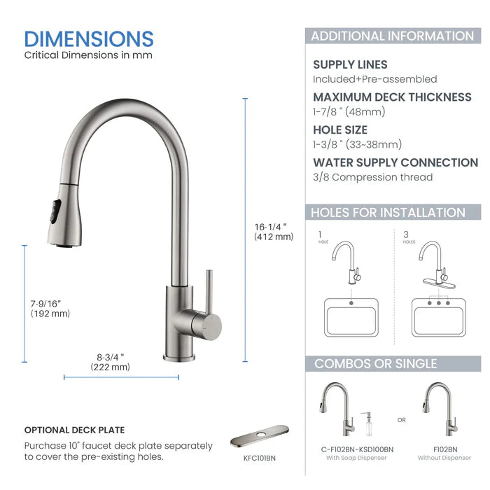 Value Collection - Single Handle Pull Down Kitchen Faucet - F102 (CF)
