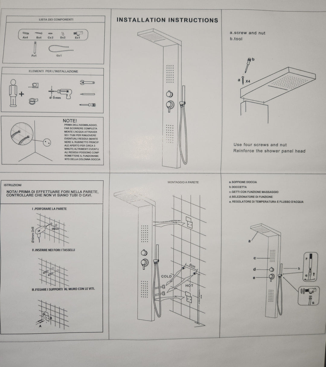 Shower Panel with Display A-MT-5503 White and Gold