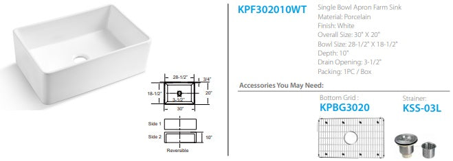 Oakland Porcelain Apron Farm Kitchen Sink