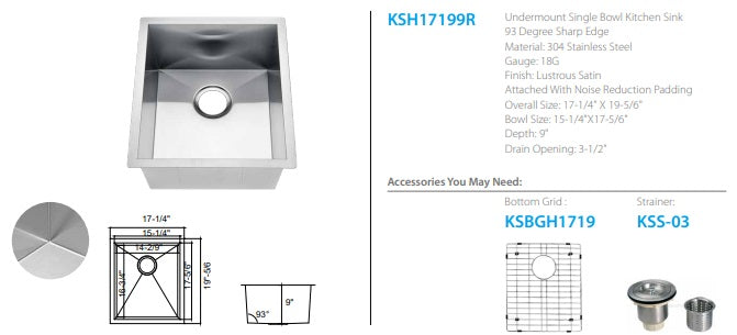 Oakland Fabricated 93 Degree Sharp Edge Kitchen Sink