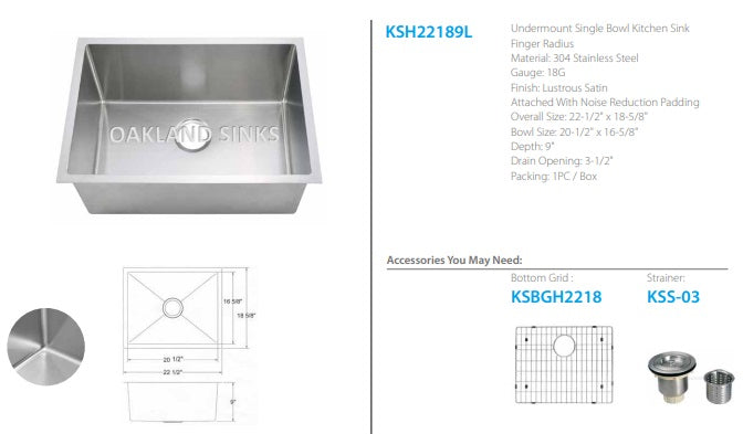 Oakland Finger Radius Kitchen Sink