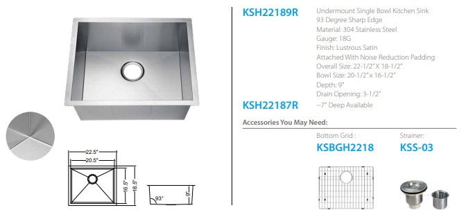 Oakland Fabricated 93 Degree Sharp Edge Kitchen Sink