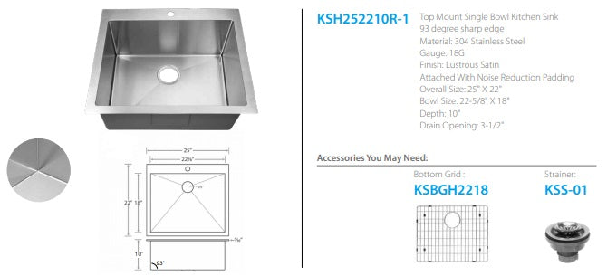 Oakland Fabricated 93 Degree Sharp Edge Kitchen Sink