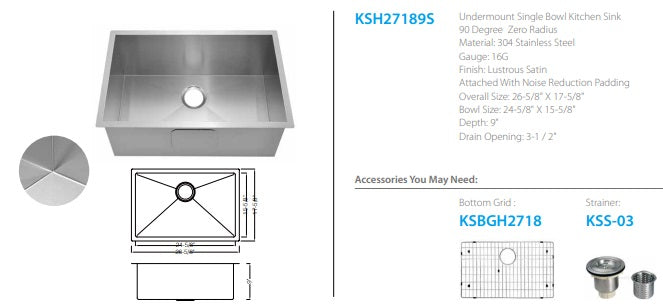 Oakland Fabricated Zero Radius Kitchen Sink