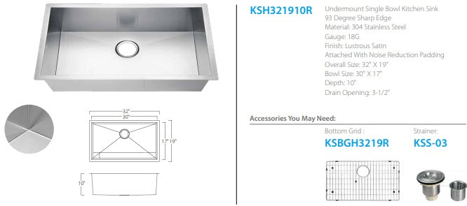 Oakland Fabricated 93 Degree Sharp Edge Kitchen Sink