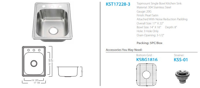 Oakland Top Mount Bar Kitchen Sink