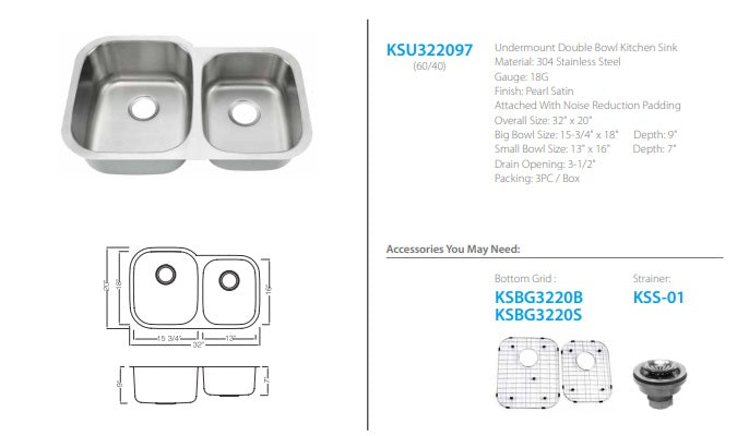 Oakland Undermount Double Kitchen Sink