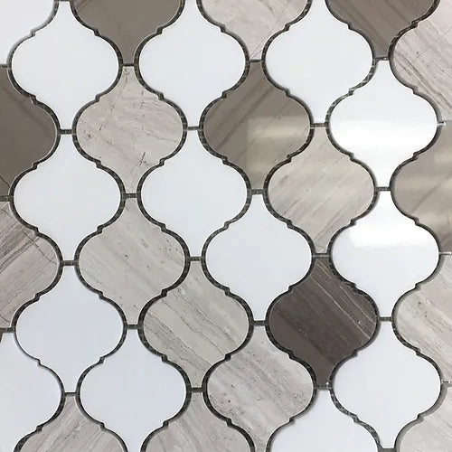 Elegant Mosaic LAT4 White wooden Grey & Anthen Grey & Thassos White Lantern on 12.75" x 13.5"